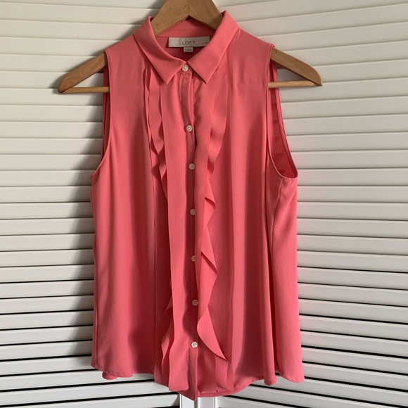 LOFT Tops - Excellent condition coral pastel pink ruffle top